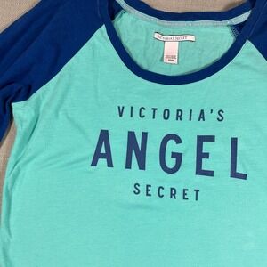 Victorias Secret Angel Nightshirt Womens Medium Turquoise Blue Raglan Pajamas